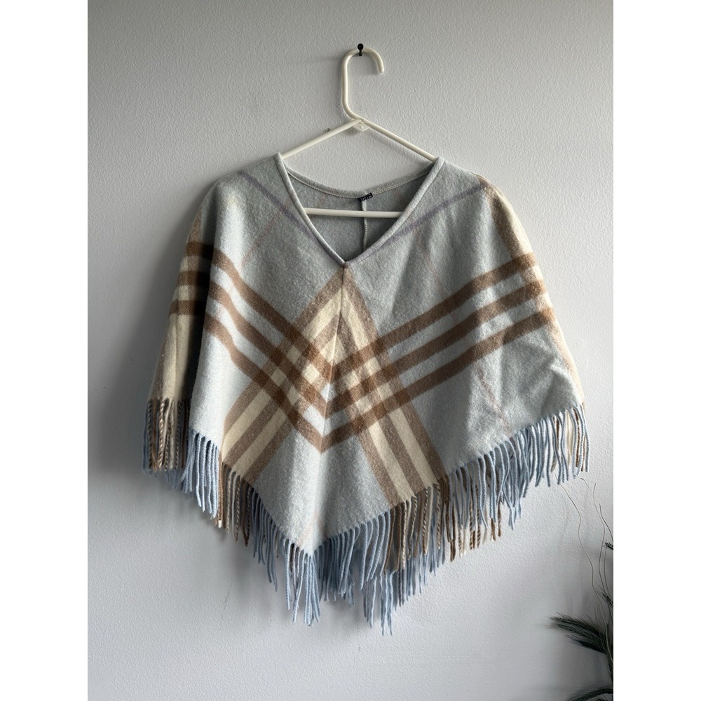 Burberry Blue Nova Check Merino Wool/Cashmere Blend Poncho